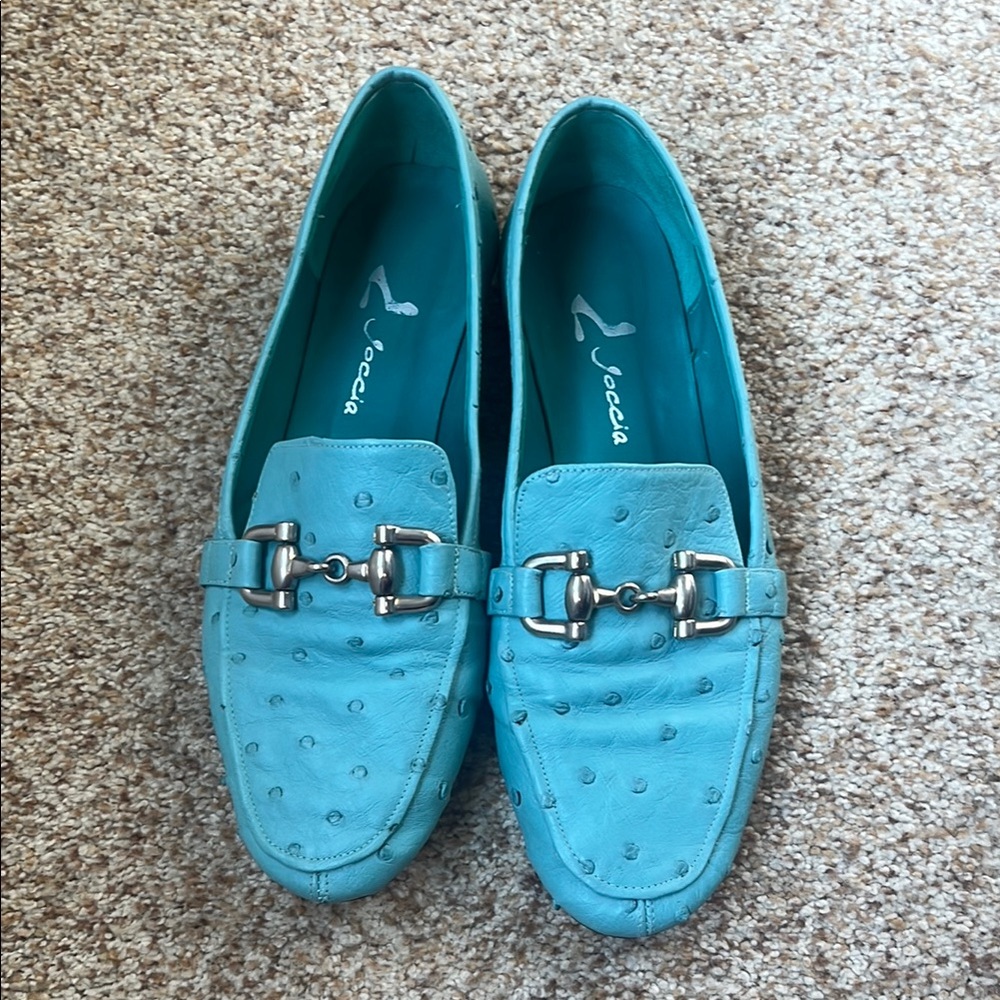 Turquoise Leather Bit Loafers - Women's Flats